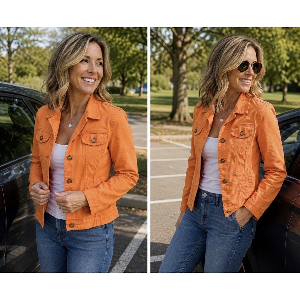 Tommy Hilfiger Orange Jean Jacket Women Size 6